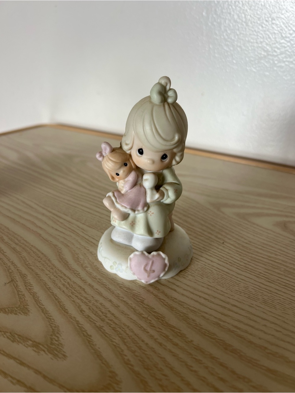 Vintage Precious Moments 4 Girl with Doll Figurine in Cream and Pink